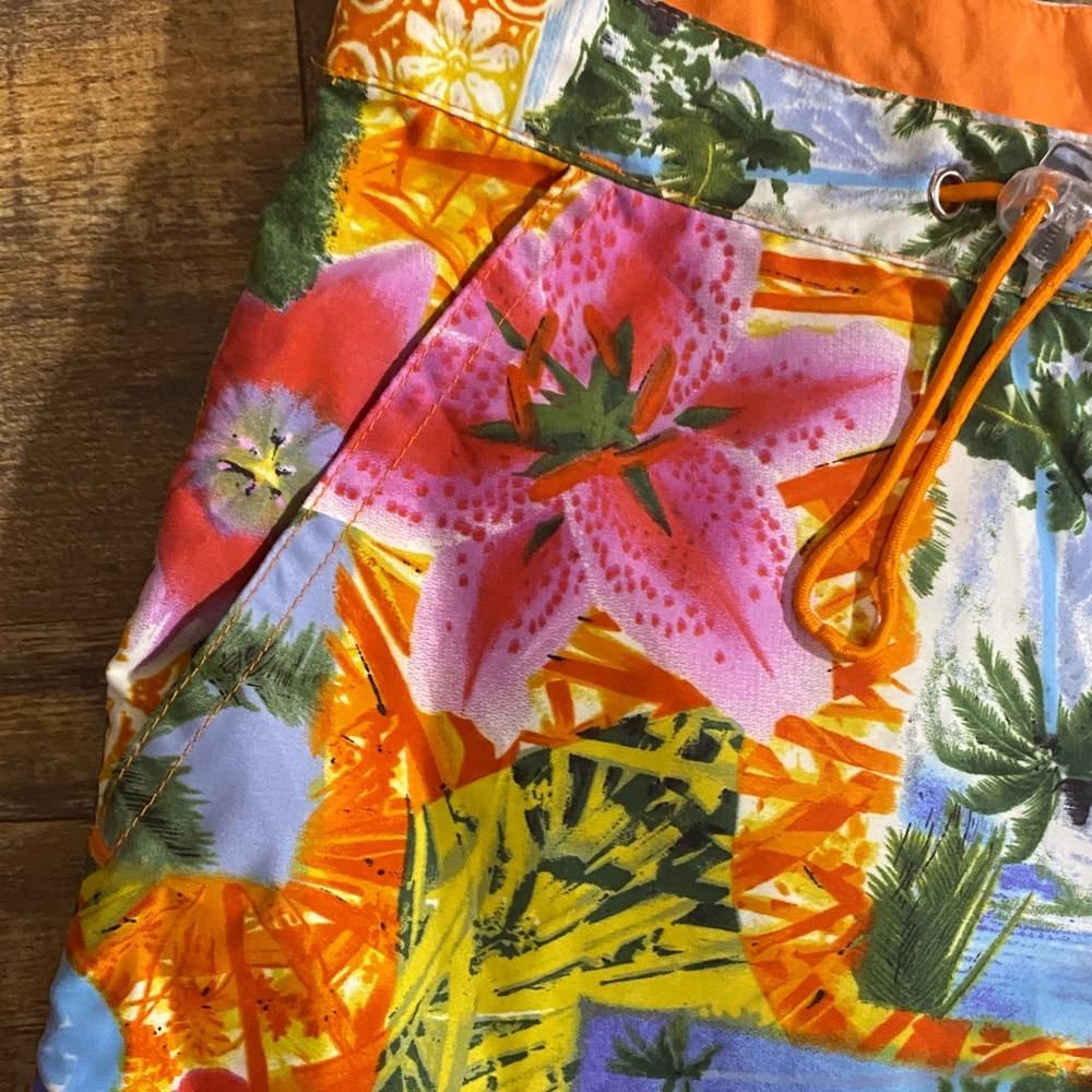 No Boundaries size small Orange and Blue Floral Swim Shorts patchwork tropical - Picture 4 of 11